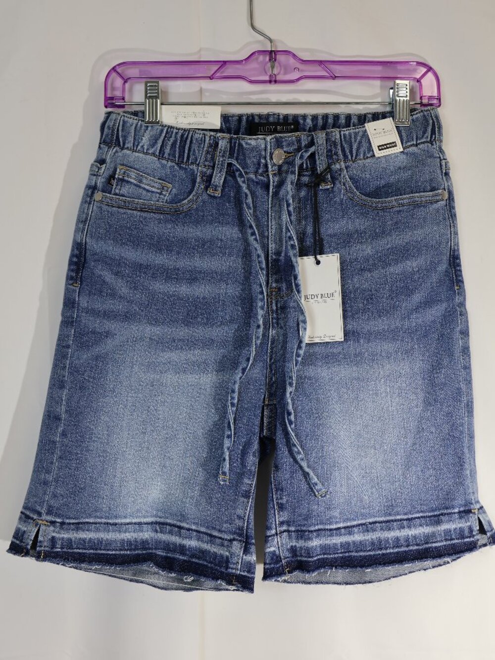 Judy Blue Denim Shorts Womens M High Rise Drawstring Elastic Waist Raw Hem NWT